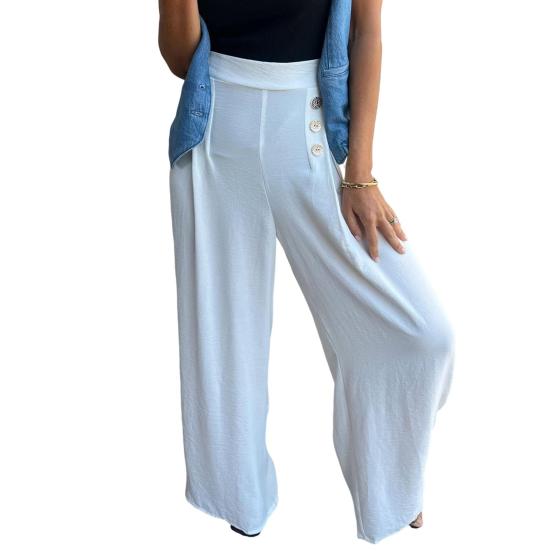 Women's Wide-Leg Pants High Waist Button Decorated Pants Casual Loose Fit Trousers