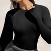 2025 Y2K Ribbed Crew Neck Women's Slim Fit Long Sleeve T-Shirt - Solid Color