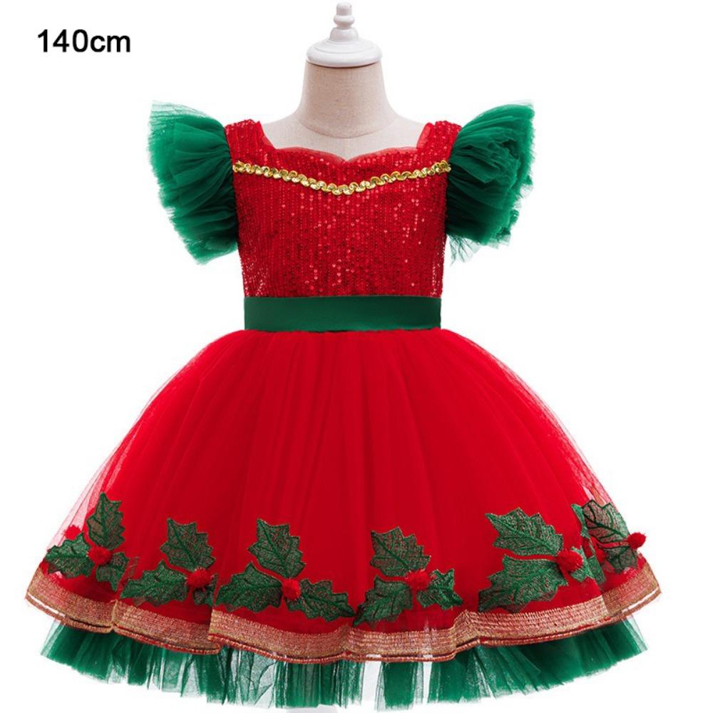 Mesh Puff Skirt Christmas Princess Dress Lace Collar Christmas Dance Dress Birthday Gala