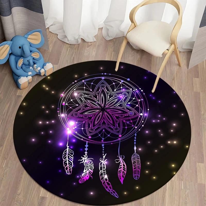 Bunter Traumfänger Runder Teppich Böhmischer Stil Teppich Rutschfeste Bodenmatte für Büro Schlafzimmer Wohnzimmer Küche Badezimmer Dekor