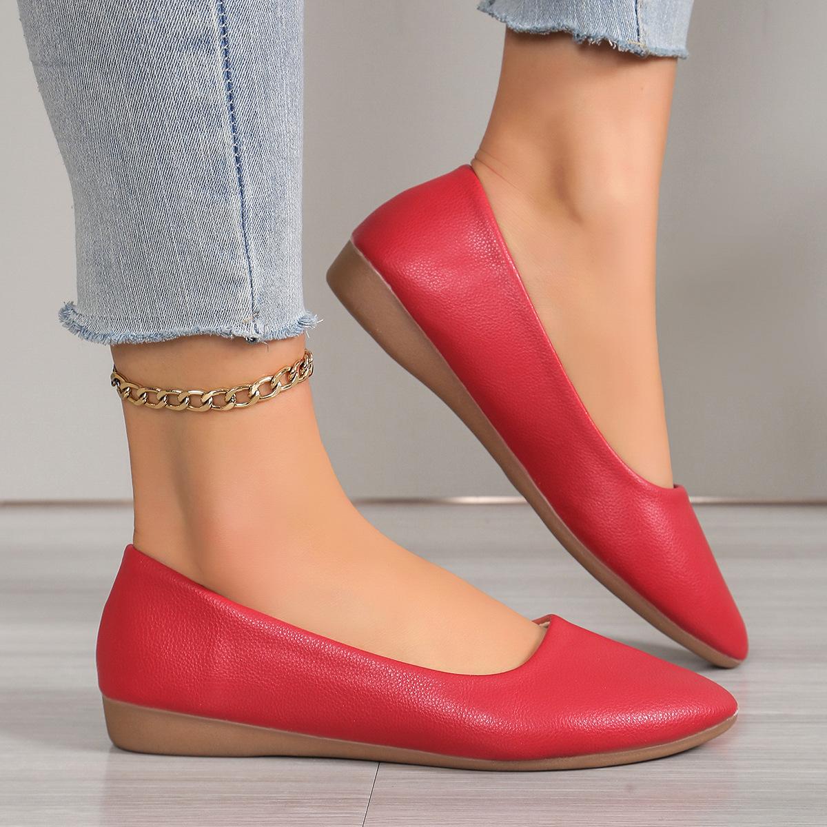 

Single shoes New large size flat bottom pointed head shallow mouth simple casual Doudou shoes 43 бордовий