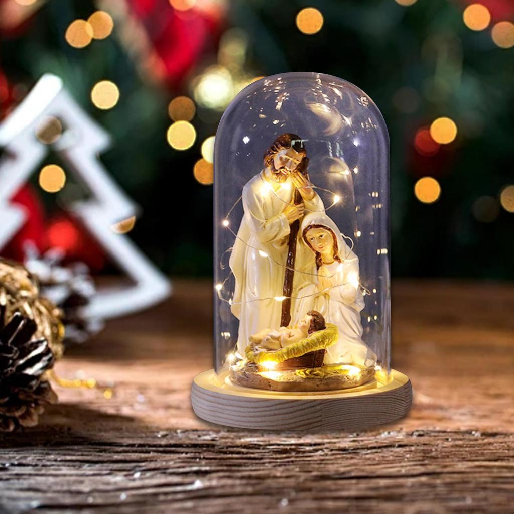 Christmas Nativity Scene Artwork Gift Decoration with Light Holy Family Nativity
