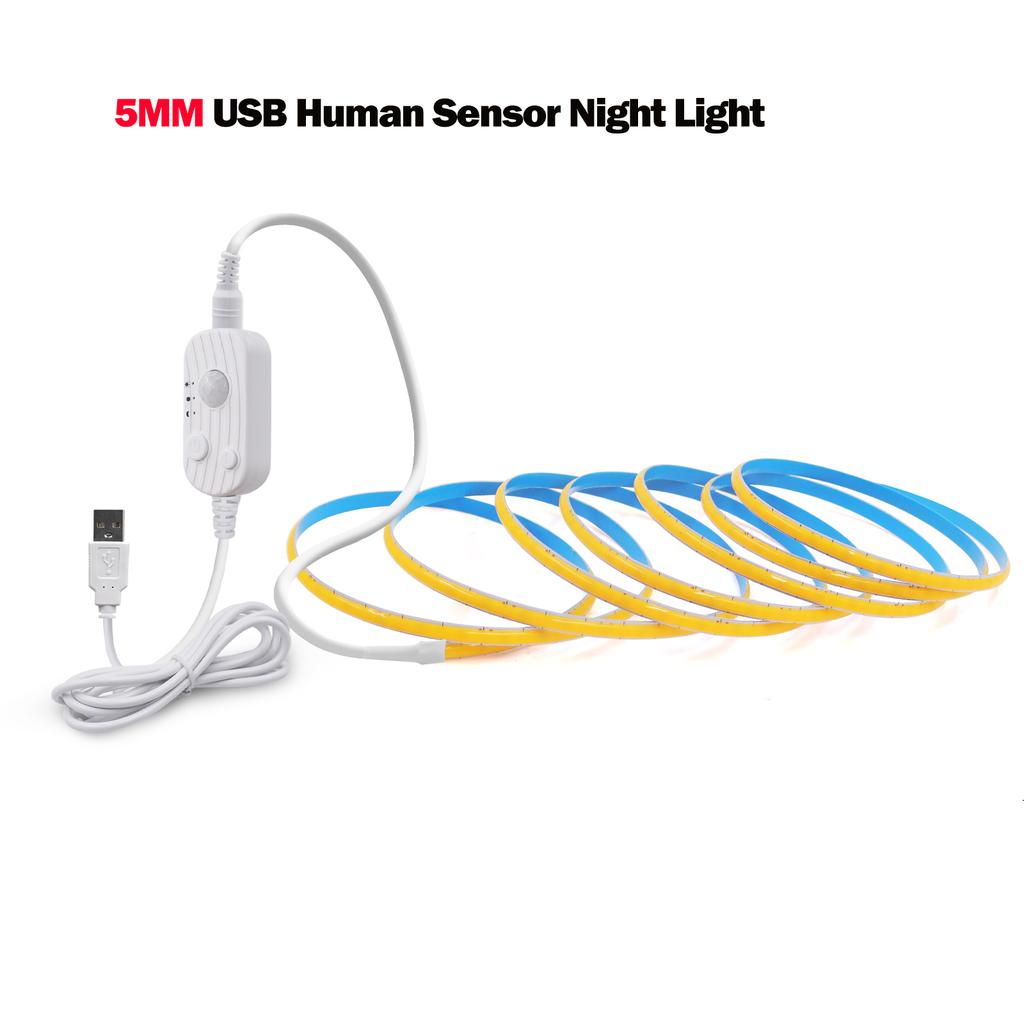 3mm 5mm 8mm COB Led Strip with Motion Sensor DC 5V USB Powered White Red Blue Green Yellow Flexible Room Night Light 1M 3M 5M