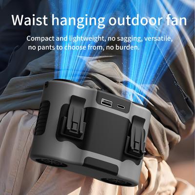 20000mAh Outdoor Portable Waist Fan Hanging Neck Fan Strong Wind with Power Bank LED Lighting for Sports Courier Outdoor Working