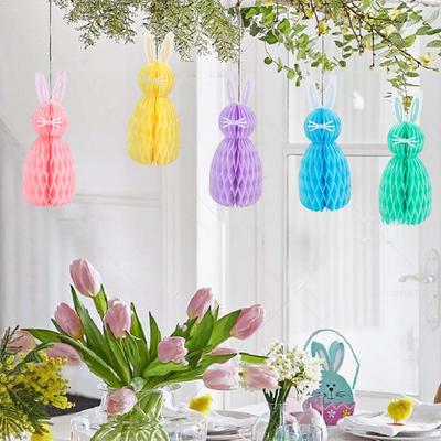 Rrabbit Honeycomb Balls With Fold Fans Paper For Easter Thematic Party Backdrop Kindergarten Hanging Ornaments Decoration Supplies