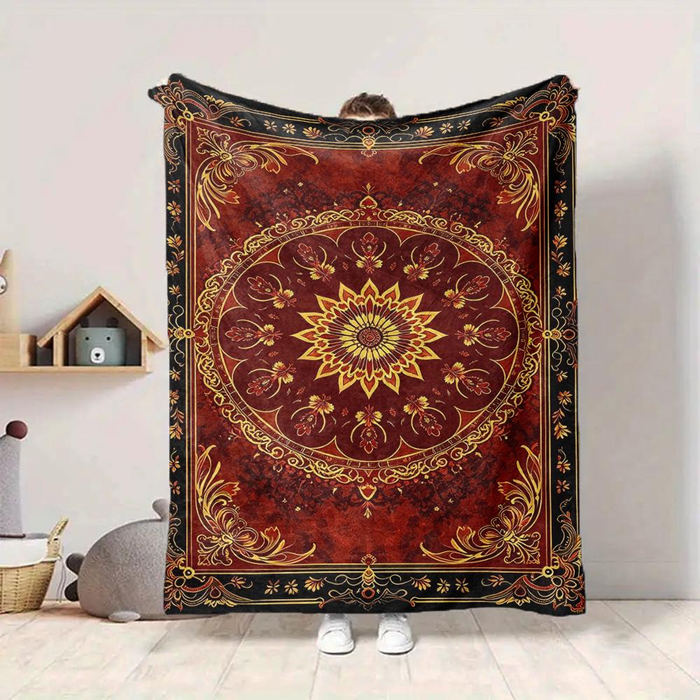 1Pc Golden Mandala Blanket Soft And Comfortable Casual Warm Camping Travel Christmas Halloween Xmas Gift M928684