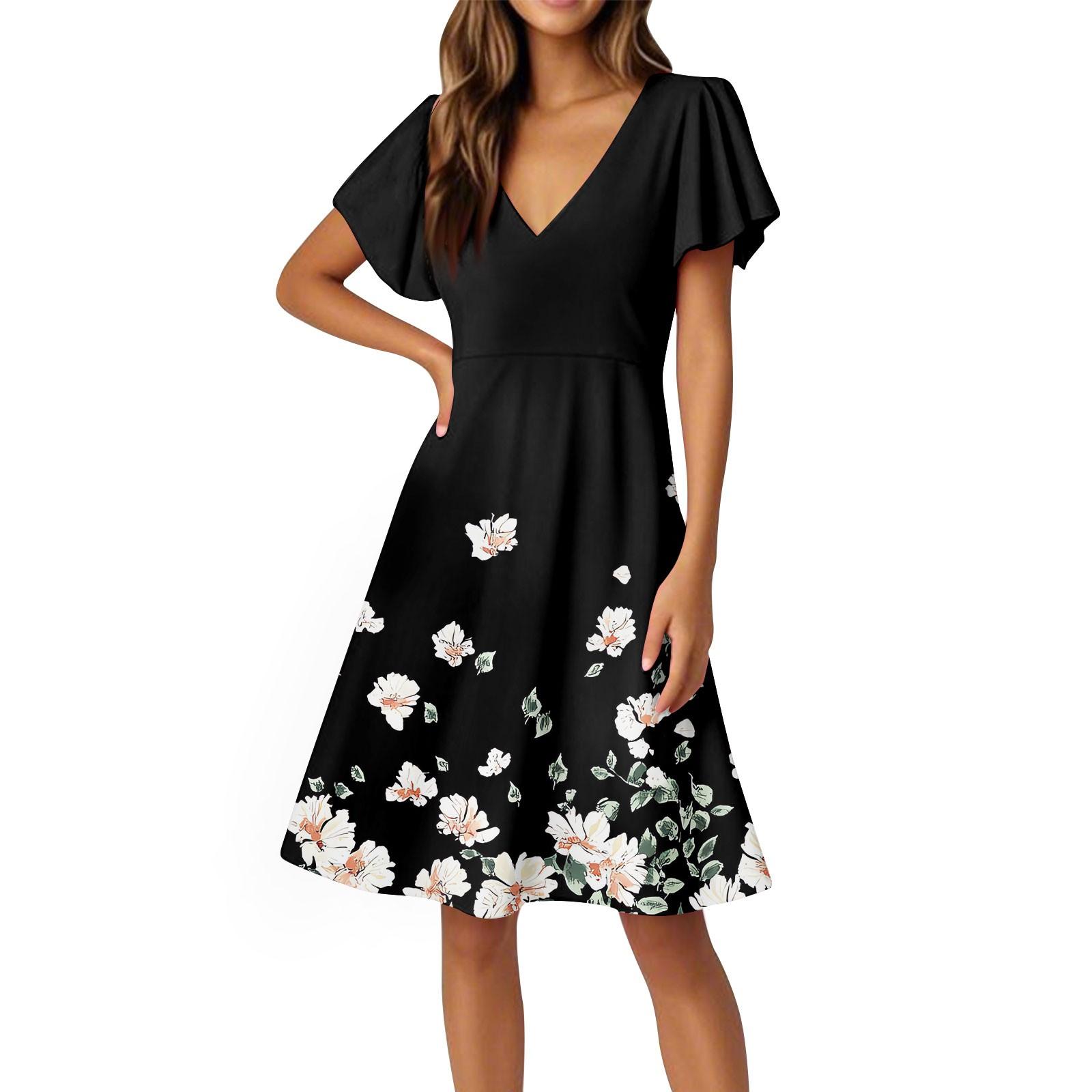 

Женское платье с расклешенным рукавом, коротким рукавом, повседневное платье с цветочным принтом и V-образным вырезом XL белый