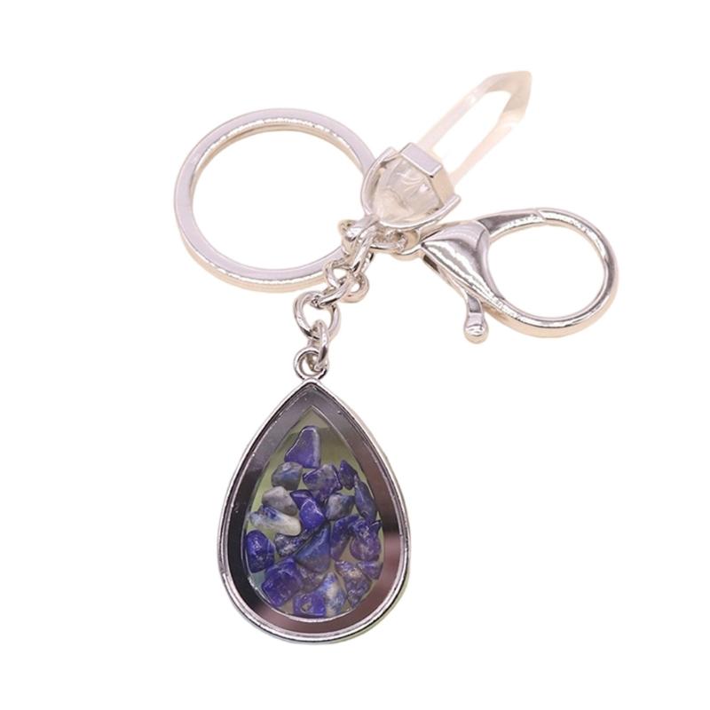 Natural Stone Crystals Teardrop Shape Photo Locket Keychain Featuring Diamonds Cut Designs for Sentimental Gifts