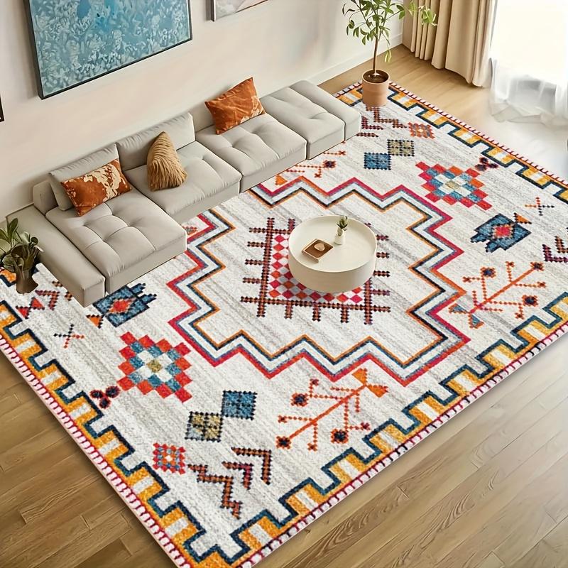 

Bohemian Soft Low Pile Area Mat Machine Washable Non Slip Living Room Bedroom Decor Vibrant Geometric Patterns Red Blue 50x80cm20x31in