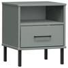 Oslo Nightstand with Metal Legs Grey Solid Pine Wood