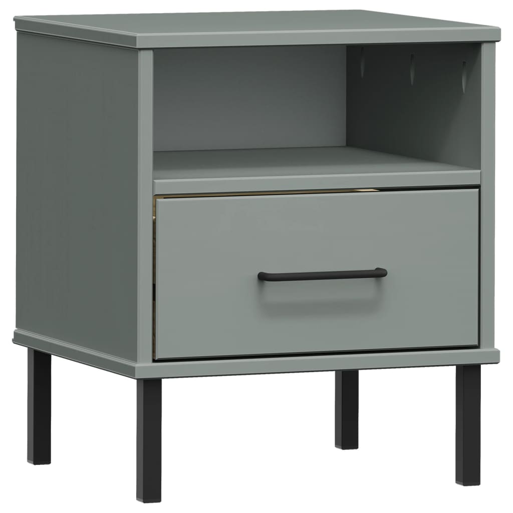 Oslo Nightstand with Metal Legs Grey Solid Pine Wood