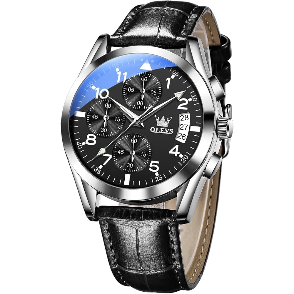 OLEVS Men s Stylish Black Waterproof Business Watch Quartz Analog Chronograph with Date Display
