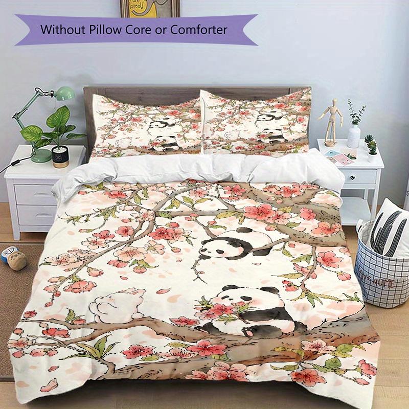3pcs Panda Blossom Bedding Cover Set, Fashion Classic Popular Print Bedding Set, Soft Comfortable, All - Season Use, For Bedroom199