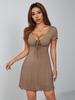 French Style V-neck Bow Dress - Slimming & Waist-Cinching Summer Design
