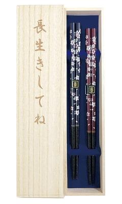 Paar japanische Blume Marine heimischen Paulownia Box mit Respekt für die alten 60er Jahre antike Essstäbchen Essstäbchen, Geschirrspüler, Flyer, blau, rot,