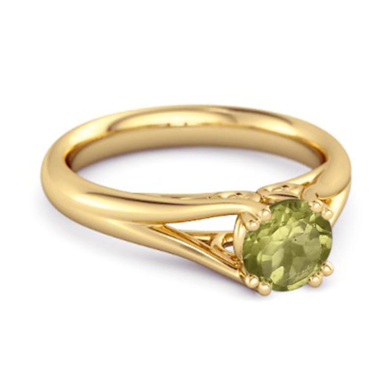 Peridot Elegant Bypass Solitaire Ring - 925 Sterling Silver Gold Vermeil