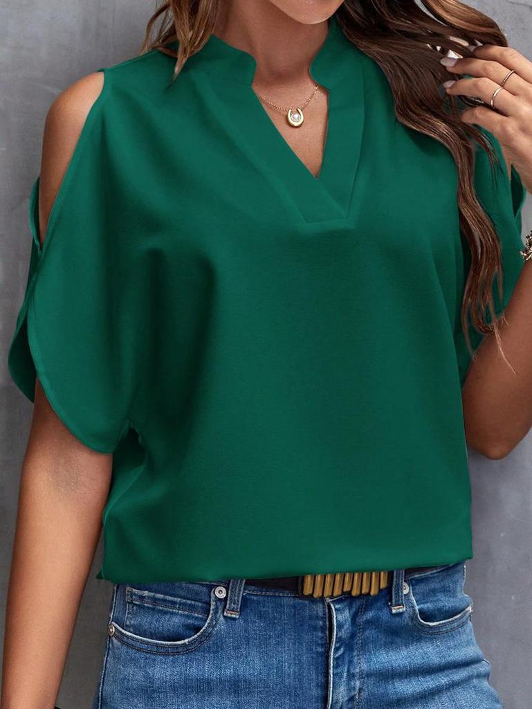 Summer Women's Solid Color V-Neck Off-Shoulder Chiffon Blouse