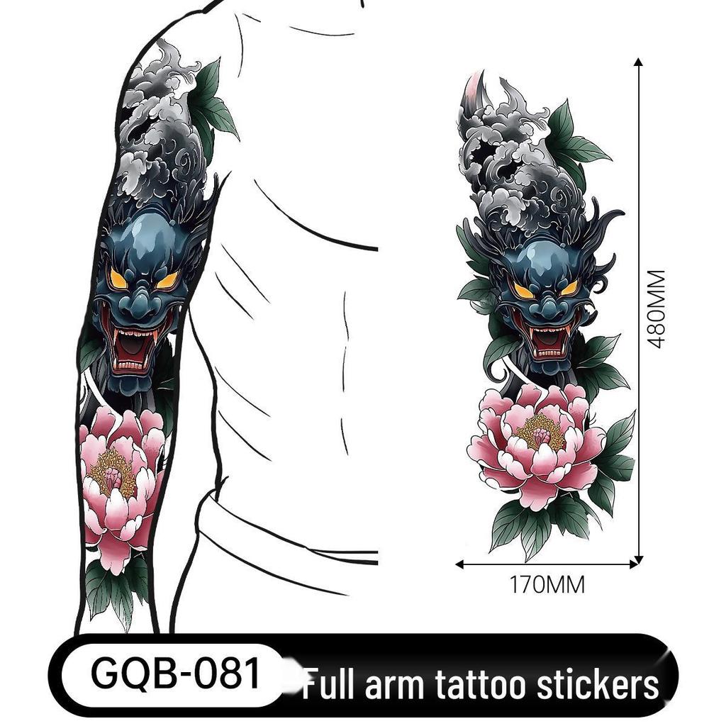 Adesivo Tatuaggio Completo per Braccio Uomo: Design Realistico Impermeabile, Motivo Tigre e Teschio