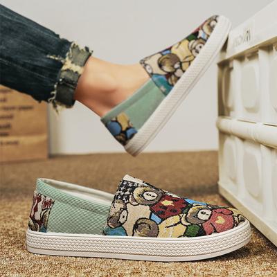 2024 Spring New Shoes for Men Casual Shoes Bear Print Flat Shoes Youth Street Cool Slip-on Loafers