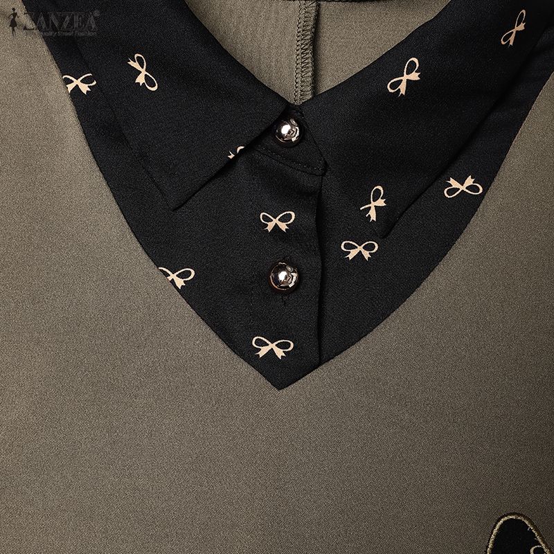 ZANZEA Abito Lungo da Donna Autunnale con Scollo a Revers, Manica Lunga, Patchwork, Finto Due Pezzi, Stampa Floreale, Casual, Svasato