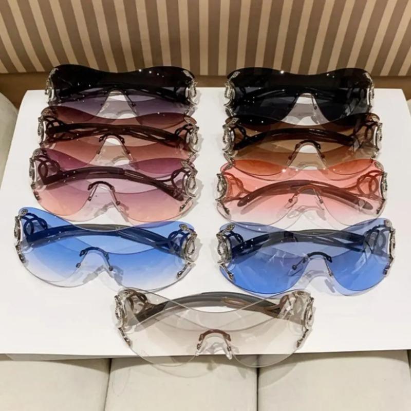 Y2k Rimless Sunglasses Women Stylish Gradient Lens Outdoor Shades Trendy Luxury Brand Design Metal Frame Eyewear Goggle