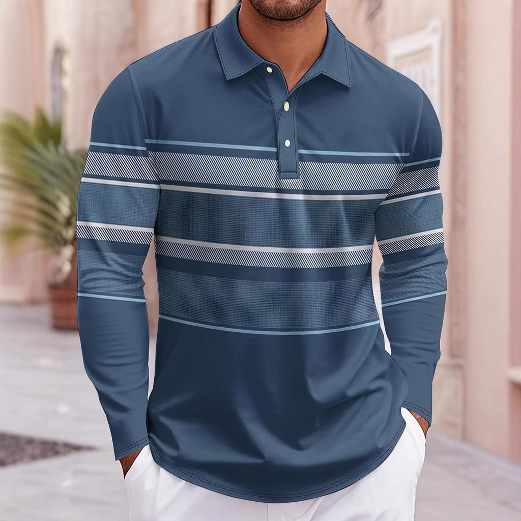 Modern Long Sleeve Polo Shirt, Stylish Striped Design for Casual Wear