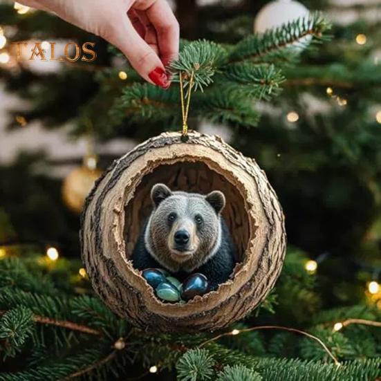 Weihnachtsschmuck mit Tiermotiv, 2D-Acryl, Cartoon-Waldtier, Weihnachtsbaum-Hängedekoration für die Feiertage und zu Hause