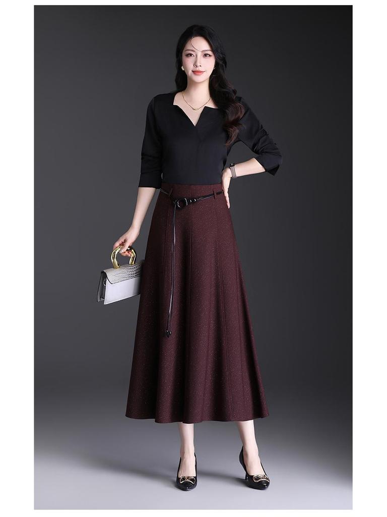 2026 Spring Women's High Waist A-Line Mid-Length Skirt with Wide Hem