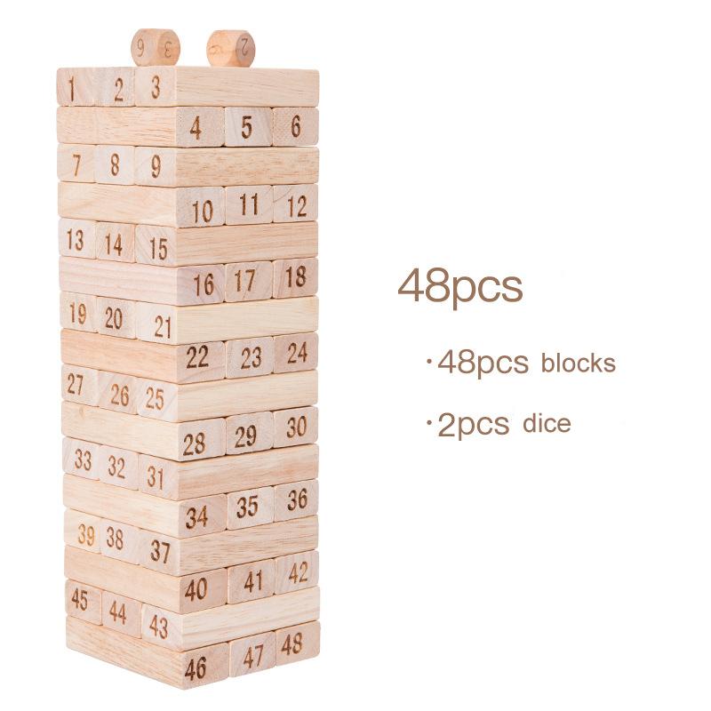 

48/51/54pcs Wooden Building Block Stacking Balance Play Develop Hand Eye Coordination Traditional Domino Stacker For Best Gifts