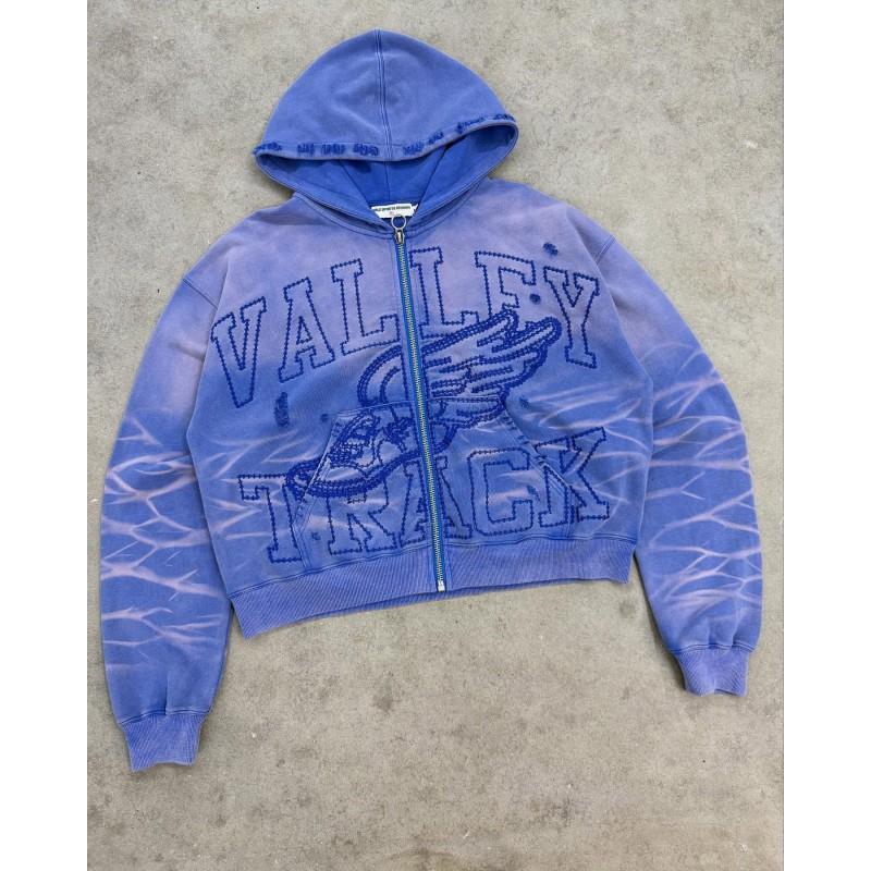 Mens Oversized Hooded Sweatshirt With 3D Graphic Print Washed Effect Drop Shoulder Zipper Front Casual Streetwear