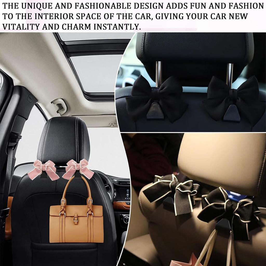 2PCS Purse Hook for Car, Car Seat Headrest Hooks, Cute Bow Car Rear Seat Storage Hooks for Purses and Bags, Universal Automotive Interior Decoration