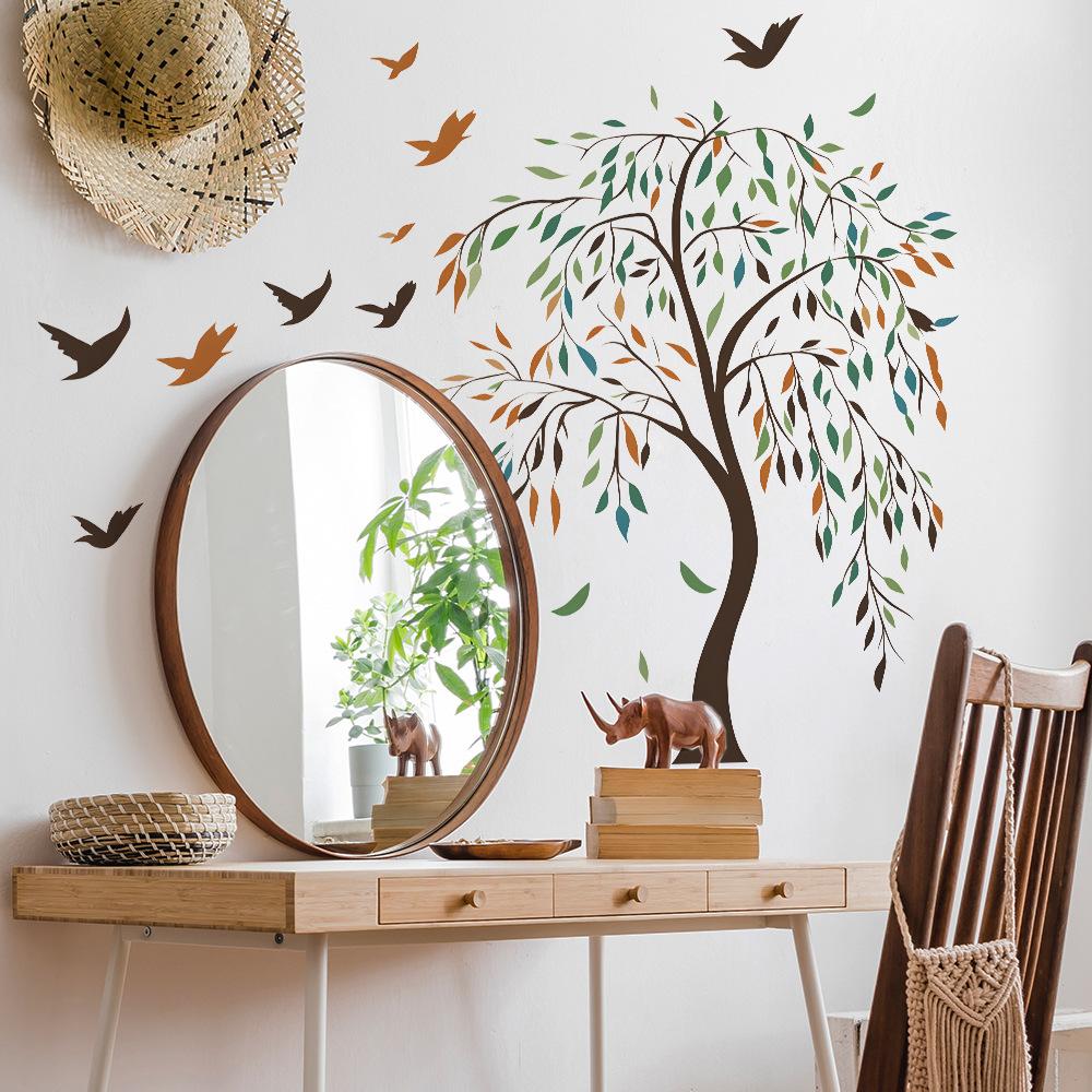 2 Pcs Creative Painted Branches Birds Bedroom Living Room Home Background Beautification Decoration Wall Stickers
