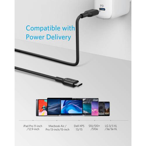Anker PowerLine II USB-C & USB-C 2.0 Cable (1.8m Black) [USB-IF Certified/Ultra Durable/PD Compatible] Galaxy S10 / S10+ / S9 / S9+, iPad Pro (2018, 1