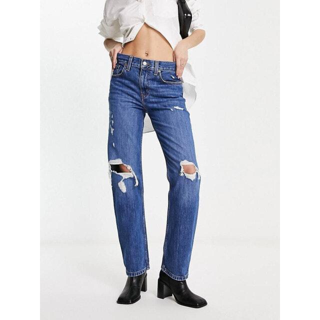 

Темно-синие джинсы с потертостями Levi s с заниженной талией