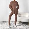 Completo da Loungewear da Donna a Coste con Felpa con Cappuccio Oversize e Spacco Laterale + Leggings Completo 2 Pezzi Morbido Casual Abbigliamento per la Casa Tuta