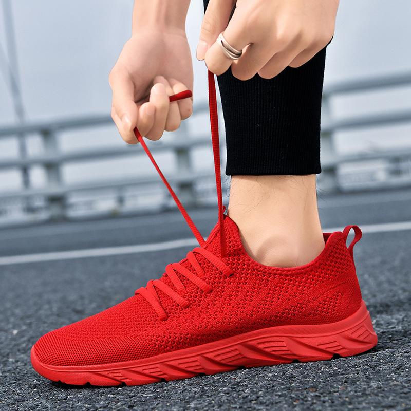 Red Sports Shoes For Men Breathable Mesh Non-slip Walking Sneakers Man Casual Shoes Outdoor Lightweight Lace Up Running Shoes