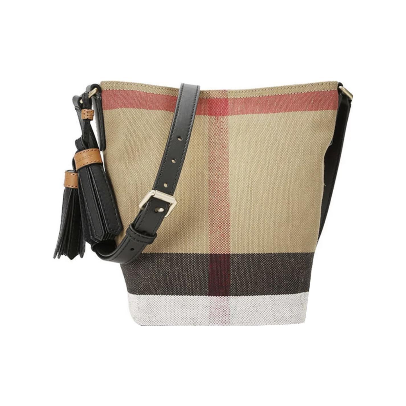 

Burberry Classic Check Adjustable Shoulder Strap Canvas And Hemp Bucket Bag Women Shoulder Bag Brown 39972841 Basic Set (Bag+Dust Bag)