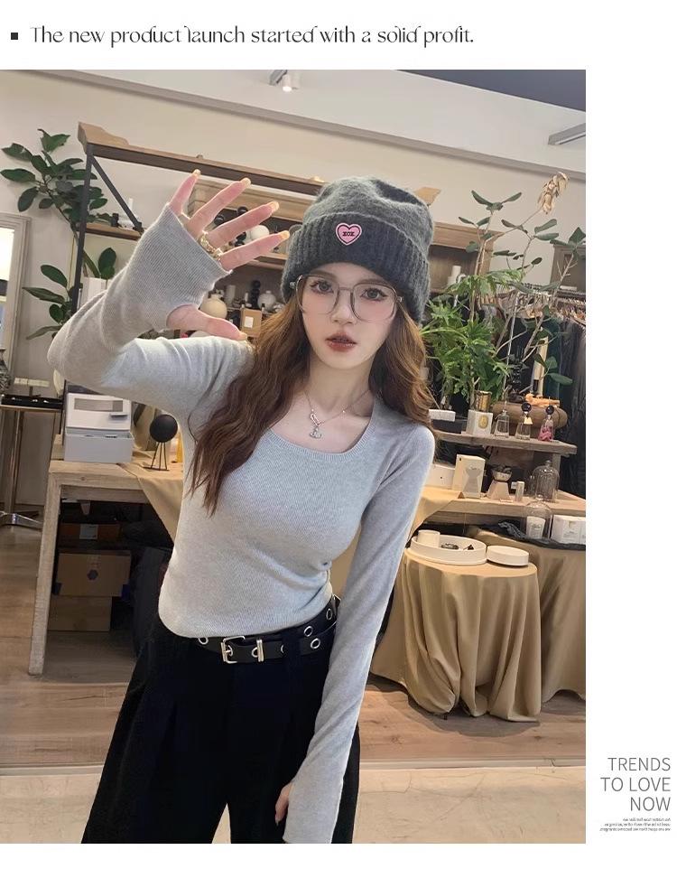 2025 Women's Slim Fit Long Sleeve Knitwear: Square Neck Base Layer for Autumn/Winter