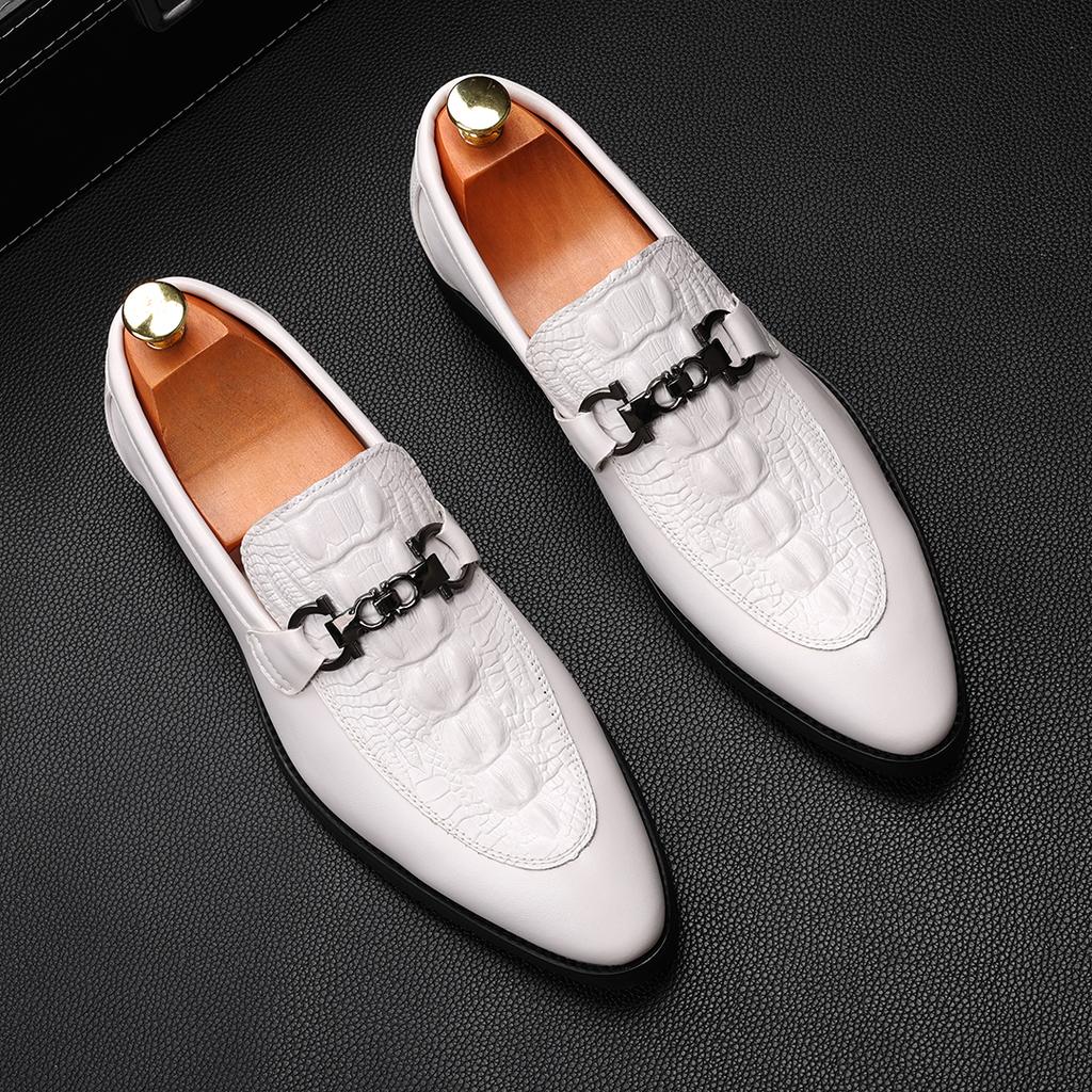 Fashion New Men's Pointed  Business Crocodile Pattern Casual Shoes Male Designer Slip On Loafers Homecoming Wedding Dress Footwear