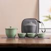 Celadon Ge kiln opening film can raise outdoor portable travel tea set, one pot and three cups of Kuaike tea cup gifts