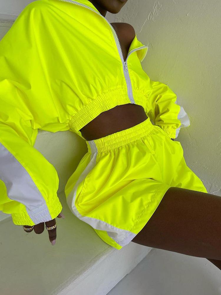 Fashion Women's Long Sleeve Zip Up Sports Cardigan Jacket with Shorts Set,  Quick Dry Breathable Workout Running Attire