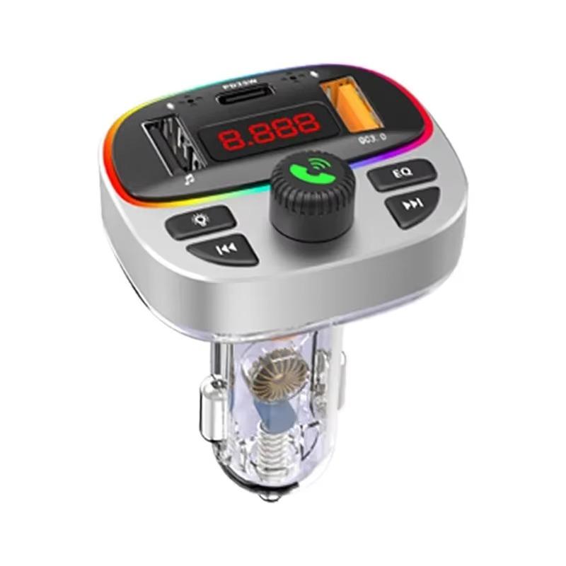 

T8S быстрое зарядное устройство со светодиодной подсветкой и атмосферным светом MP3-плеер Lossless Music Car Bluetooth 5.0 FM-передатчик PD 18 Вт Type-C Dual USB 12X7X5CM чёрный