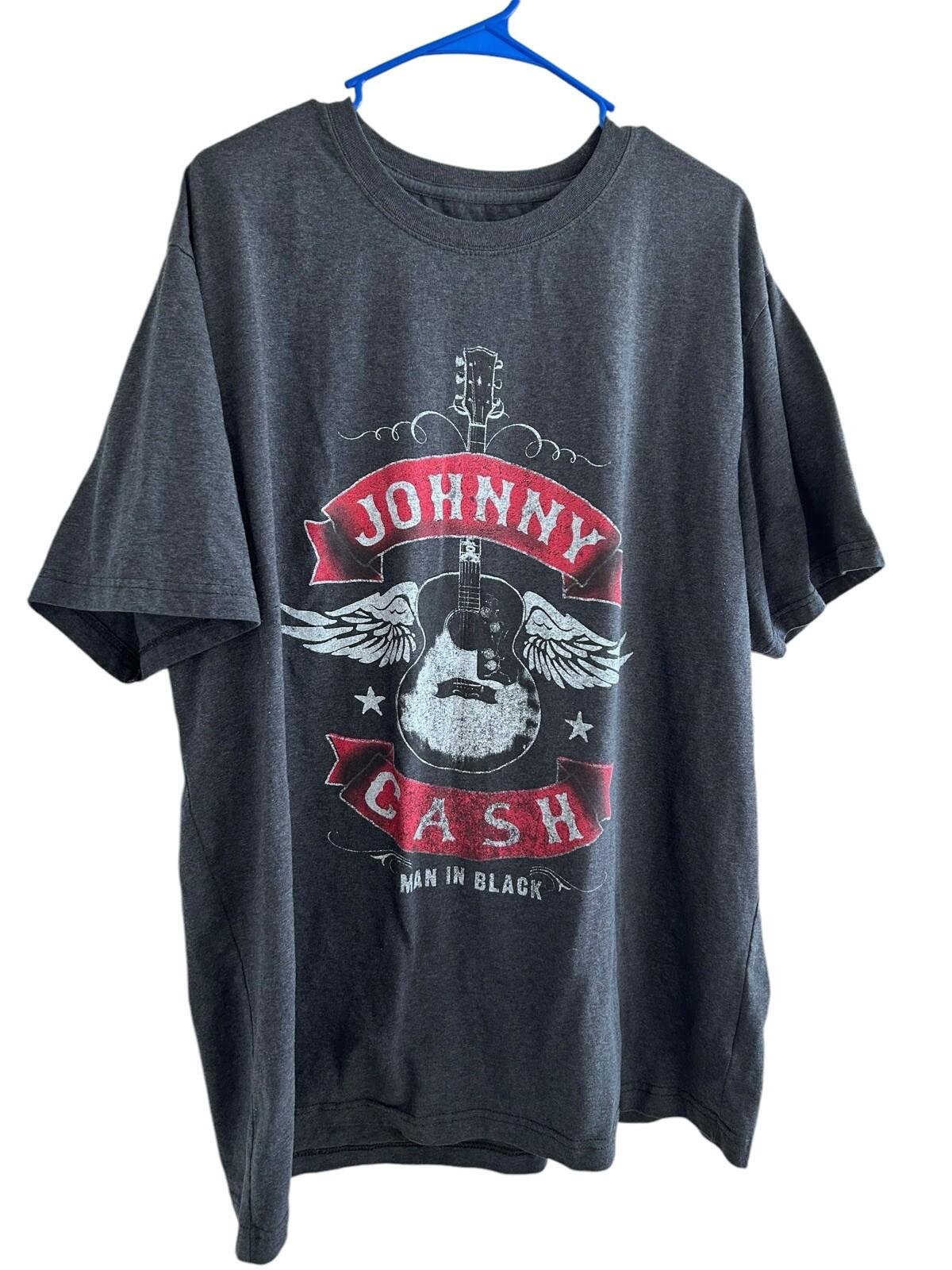 Johnny Cash The Man in Black Graphic Gray Size 3XL Shirt Logo Tee Guitar Unisex T-Shirt L