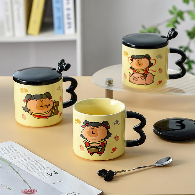 Kapibala Nezha Abstract Funny Cup Ceramic Mug with Lid with Spoon Personalized Creative Children's Drinking Cup