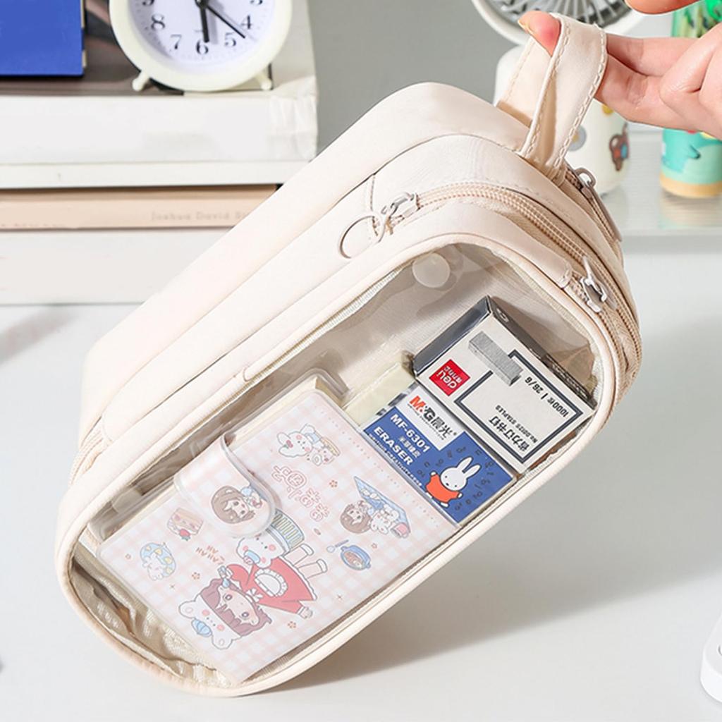 Transparent Pencil Case with Large Removable Mesh Pouch for Storage Bag for Desktop Storage Small Item Cute Handle, Capacity, Dividers, Stationery,