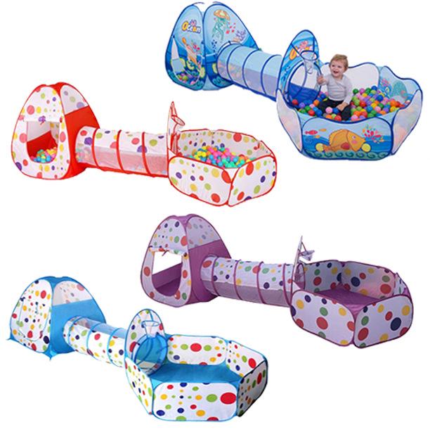 Baby Play Tent Set: 3-in-1 with Basketball Pool & Crawling Tunnel for Children Aged 0-3
