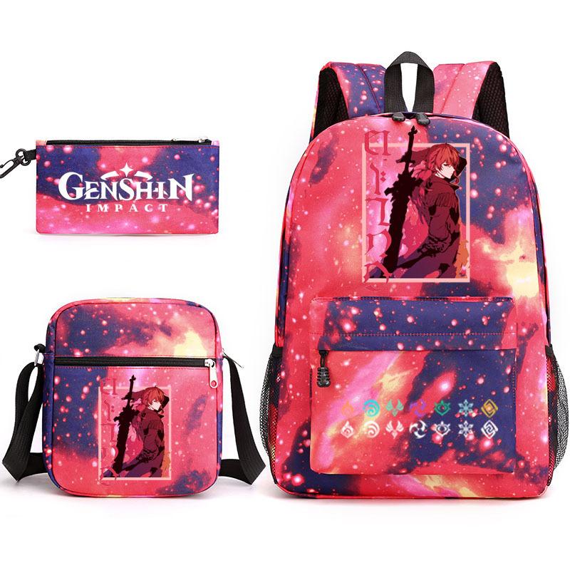 Genshinimpact Yuanshen School Bag Three-Piece Pencil Case Shoulder Bag Backpack