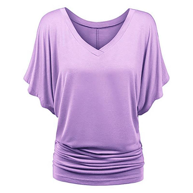 Sommer Neue Mode Damen Locker Fledermaus Kurzarm V-Ausschnitt T-Shirt Tops