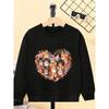 Girls' Crewneck Sweatshirt - Cute Kittens Flowers Butterflies Heart Machine Washable, Spring And Autumn, Sportswear And Casual Wear