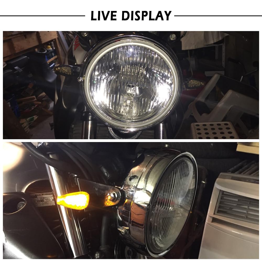 Motorcycle Turn Signals,14LED Front Rear Blinkers,12V Motorcycle Turn Signal Light for Yamaha Kawasaki (Smoked Black Shell)